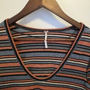 Free People Surprise Party Tee Size  Med Black Striped Stretchy Blouse Festive